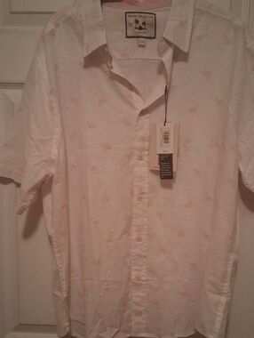 Report Collection White Short-Sleeve Button-Down Shirt with Flamingo Print